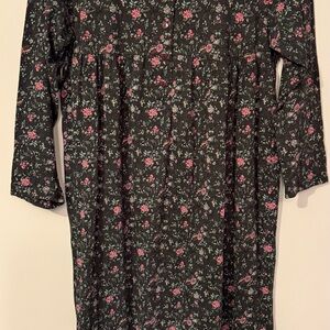 Black Long-Sleeve Floral Button-Front Women’s Dress with Pink Accents